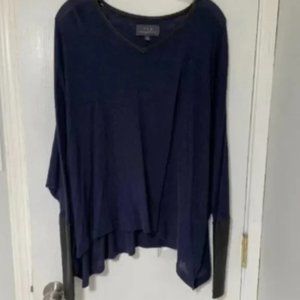 PJK Patterson J. Kincaid Navy Top with Leather Trimmings Size Medium